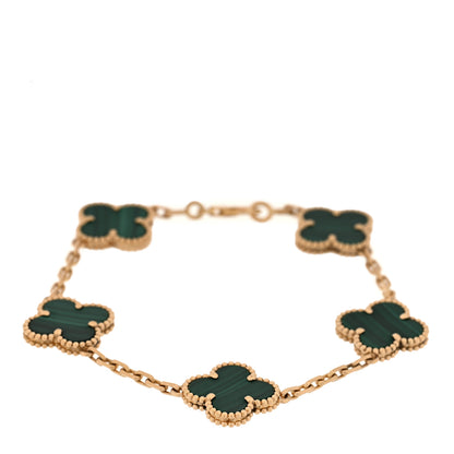 Van Cleef & Arpels 18K Yellow Gold Malachite 5 Motifs Vintage Alhambra Bracelet 1 of 3