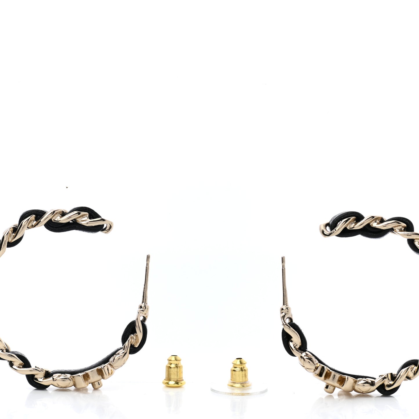 Metal Lambskin Quilted CC Turnlock Chain Hoop Earrings Gold Black
