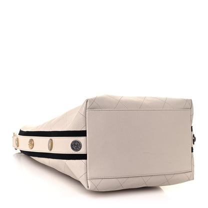 Chanel Calfskin Stitched Large Button Up Hobo Ivory Black 4 of 19