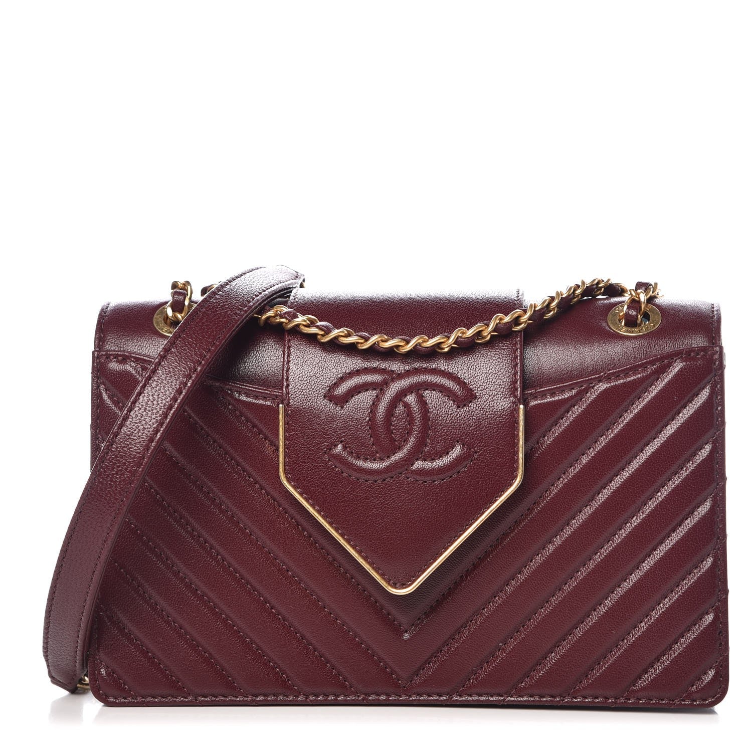 Chanel Shiny Sheepskin Chevron Quilted Mini Collar and Tie Flap Burgundy 1 of 8