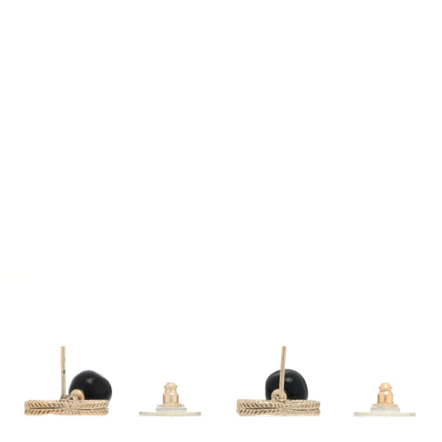 Chanel CC Bead Drop Earrings Gold Black 3 of 4