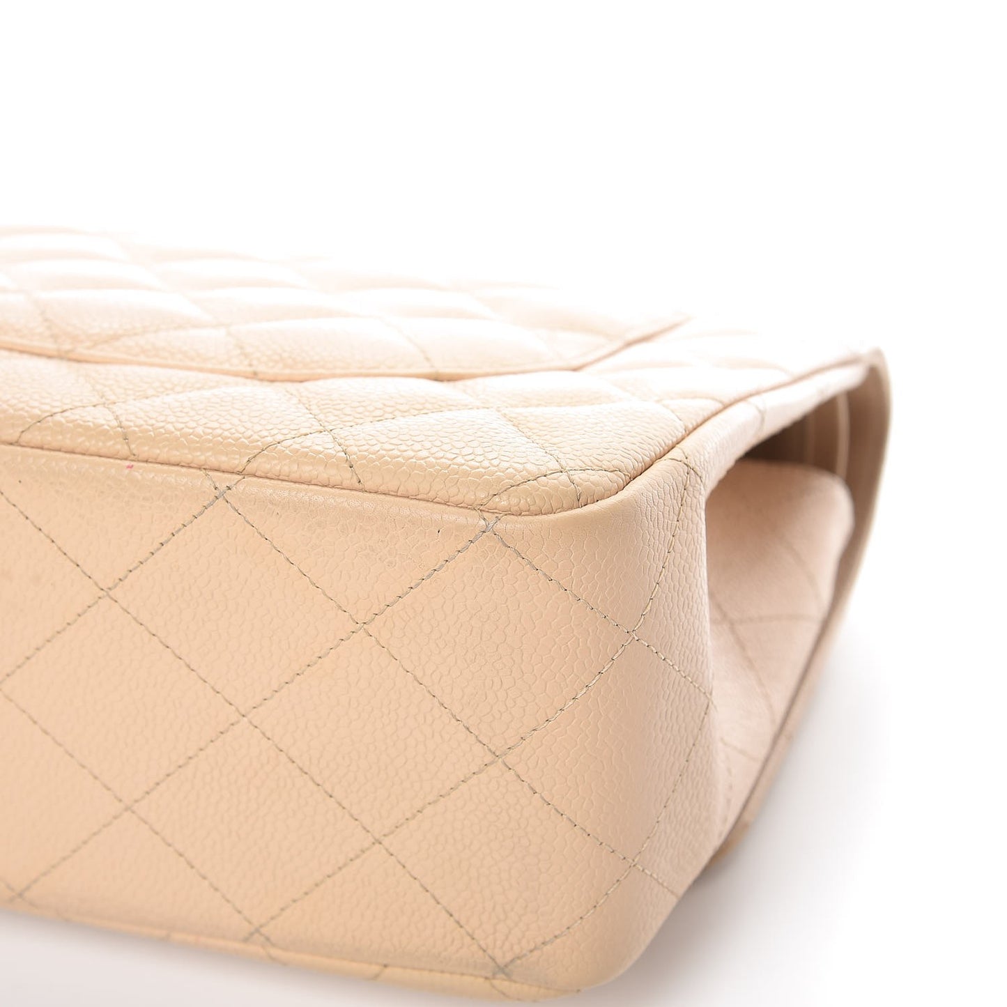 Caviar Quilted Jumbo Double Flap Light Beige