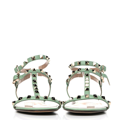 Valentino Garavani Calfskin Rockstud Ankle T-Strap Flat Sandals 39.5 Powder Green 2 of 13