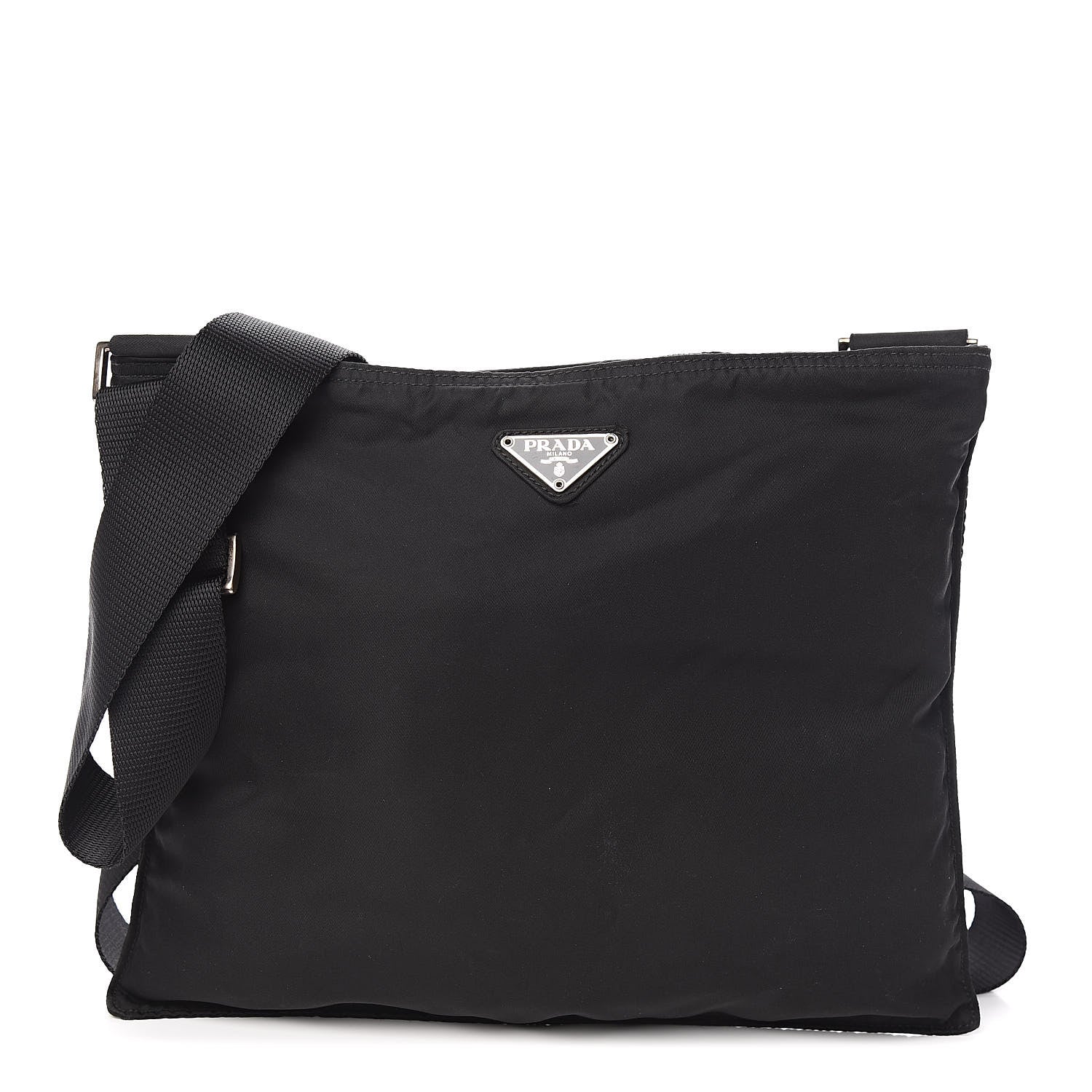 Prada Tessuto Nylon Small Flat Messenger Bag Black 1 of 10