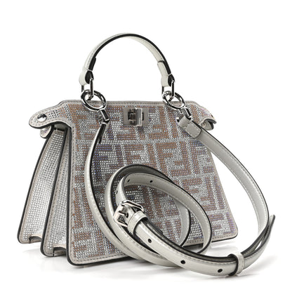 Fendi Iridescent Crystal Vitello Laminato Suede FF Petite Peekaboo I SEE U Satchel Cappuccino 3 of 9