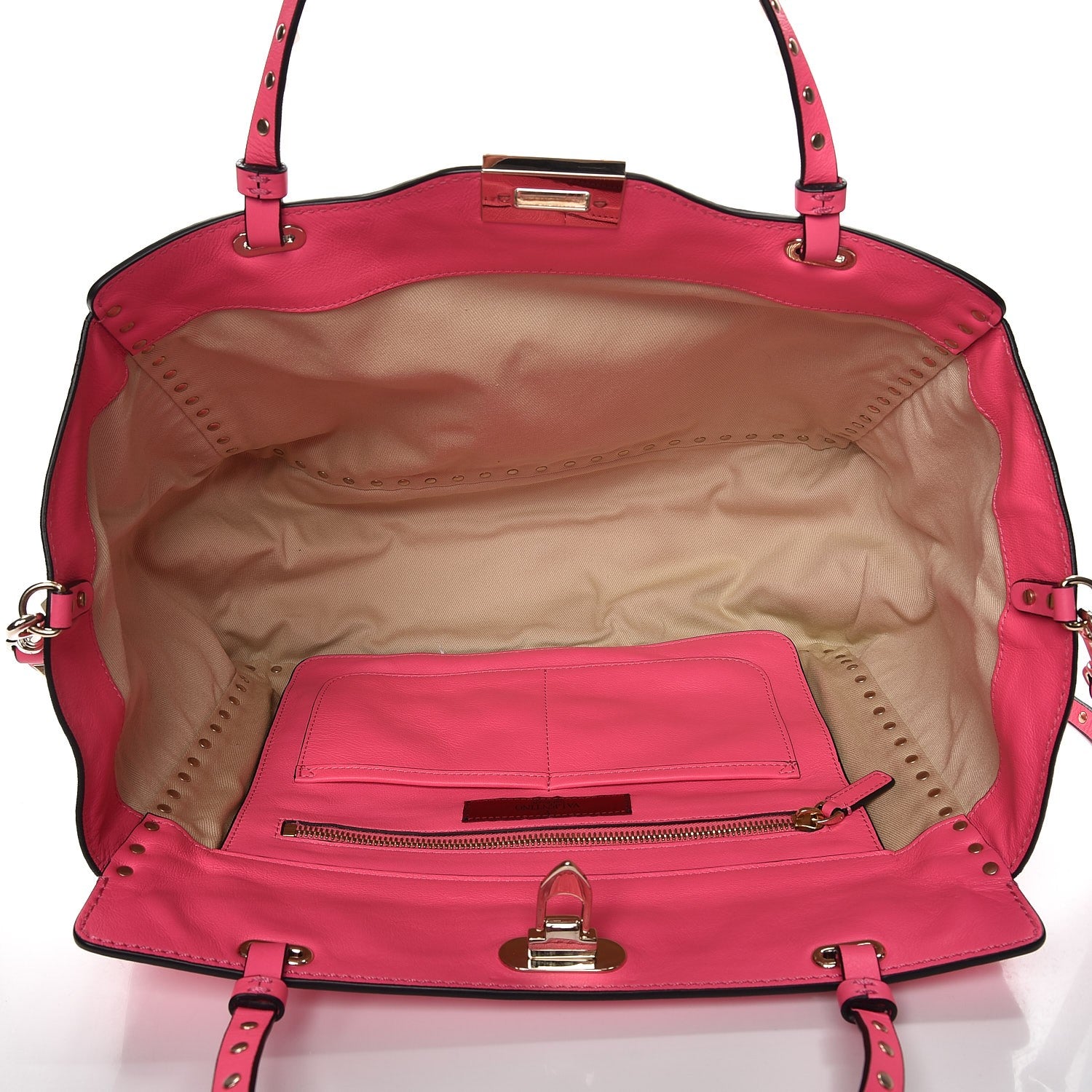 Valentino Garavani Vitello Medium Rockstud Tote Fuxia Fluo 6 of 9