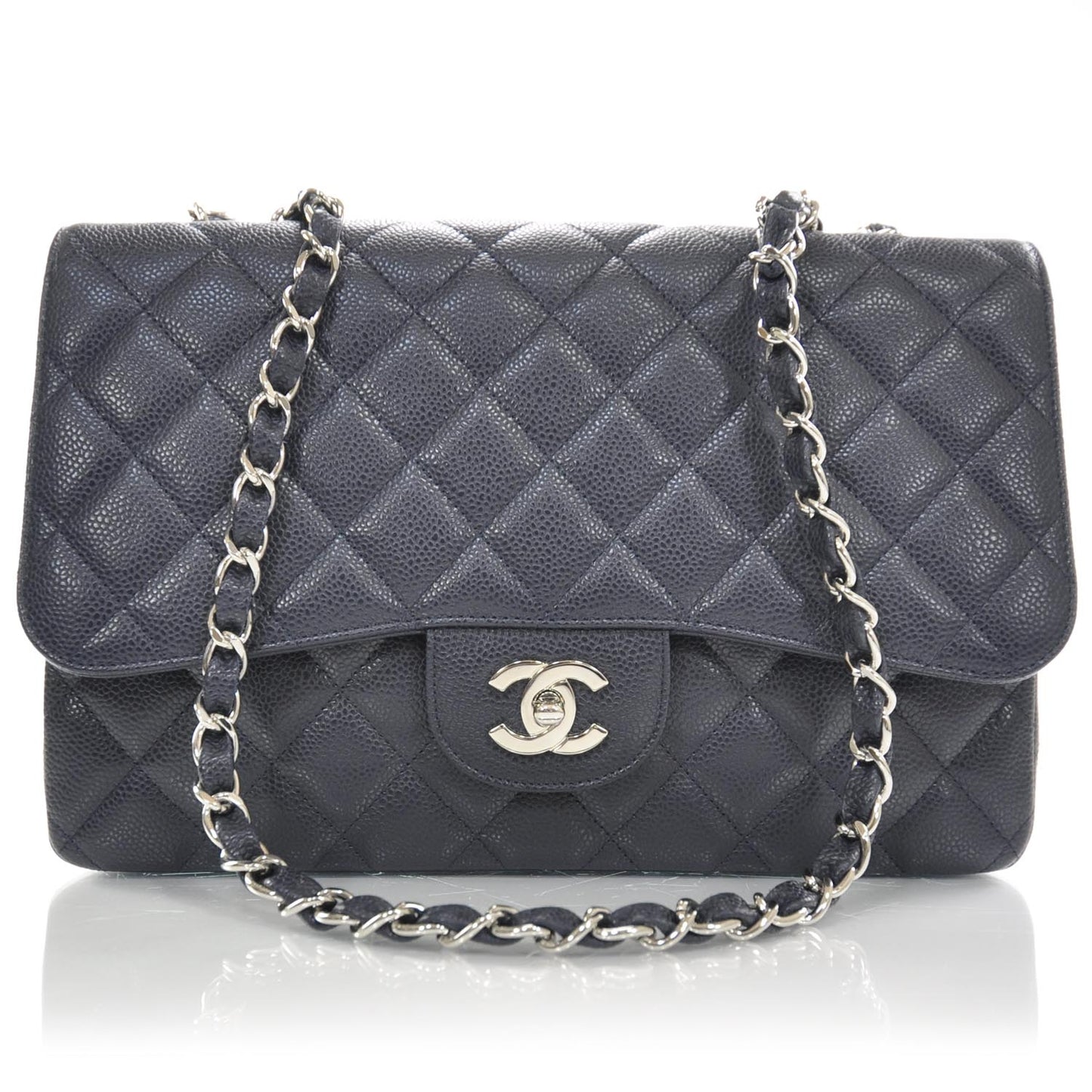 Caviar Jumbo Single Flap Navy Blue
