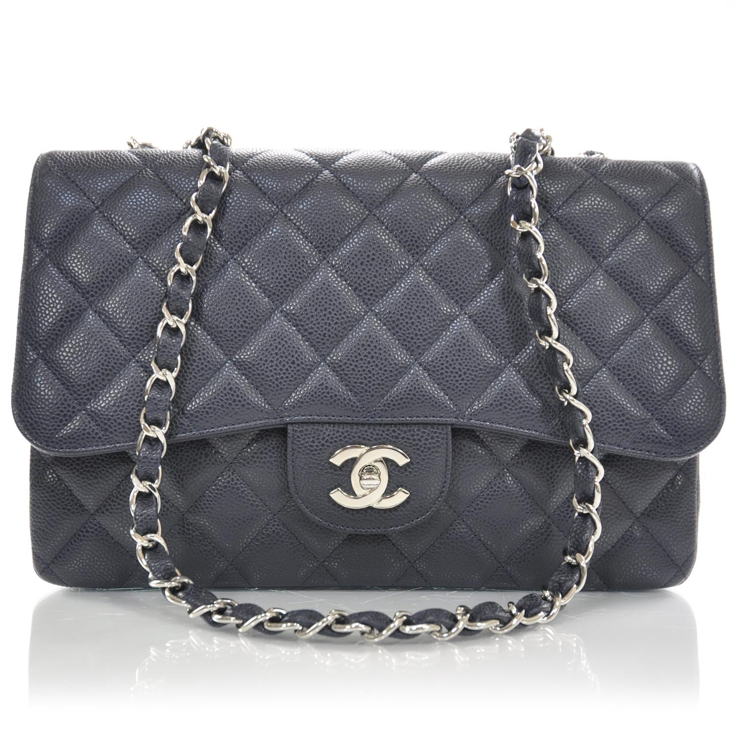 Chanel Caviar Jumbo Single Flap Navy Blue 1 of 9