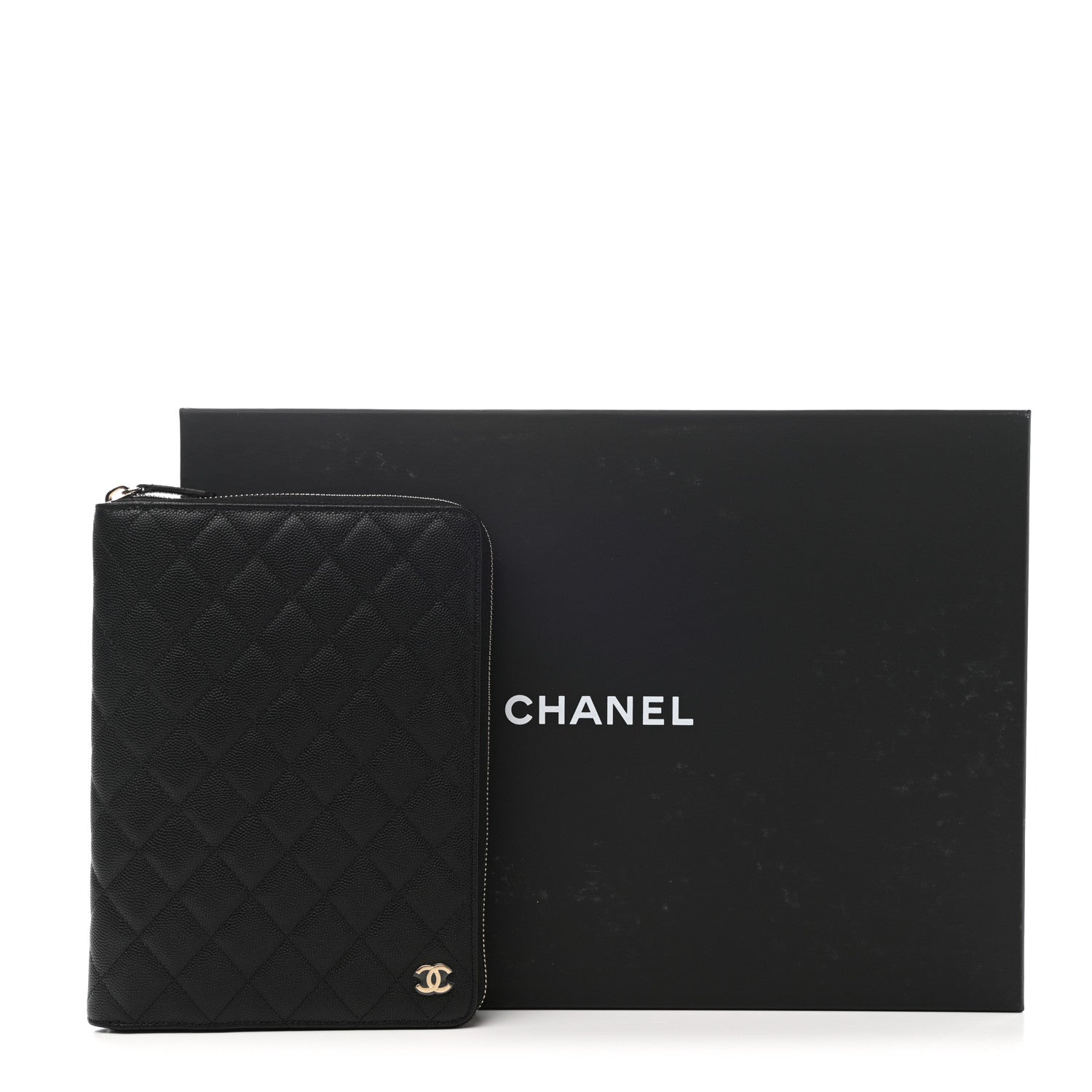 Chanel Caviar Quilted Zip Around Notebook Agenda Cover Black 9 of 9