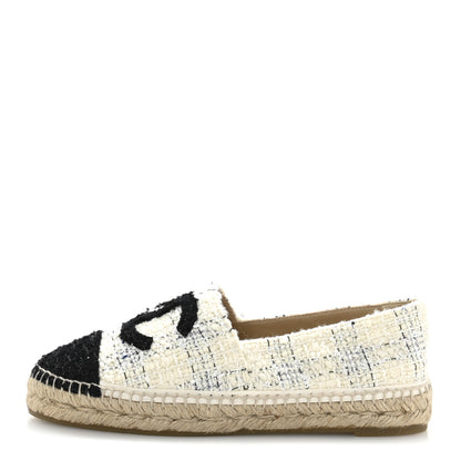 Chanel Tweed CC Espadrilles 39 Ecru White Blue Black 1 of 10