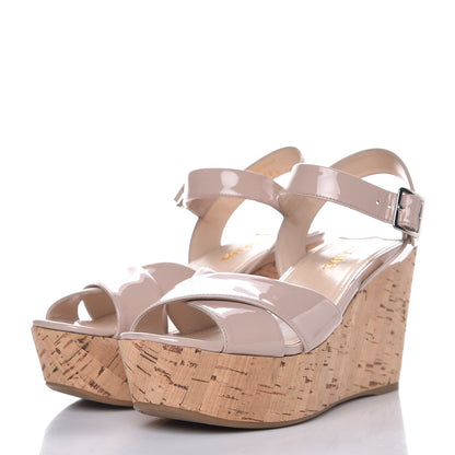 Prada Vernice Crisscross Platform 100mm Wedge Sandals 38.5 Cipria 3 of 13