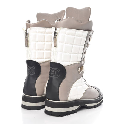 Chanel Calfskin Nylon Quilted Boots 36 White Grey Black 4 of 10