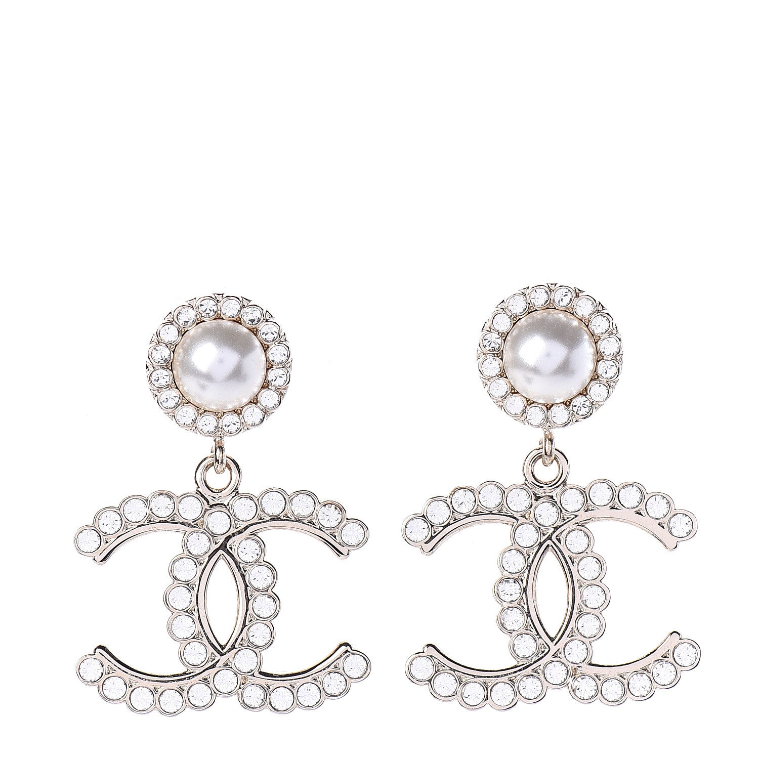Chanel Crystal Pearl Bow-tiful CC Drop Earrings Gold 1 of 3