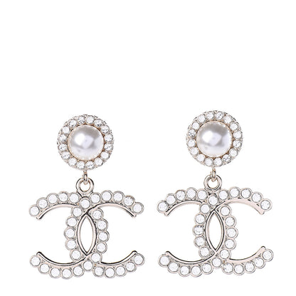 Chanel Crystal Pearl Bow-tiful CC Drop Earrings Gold 1 of 3