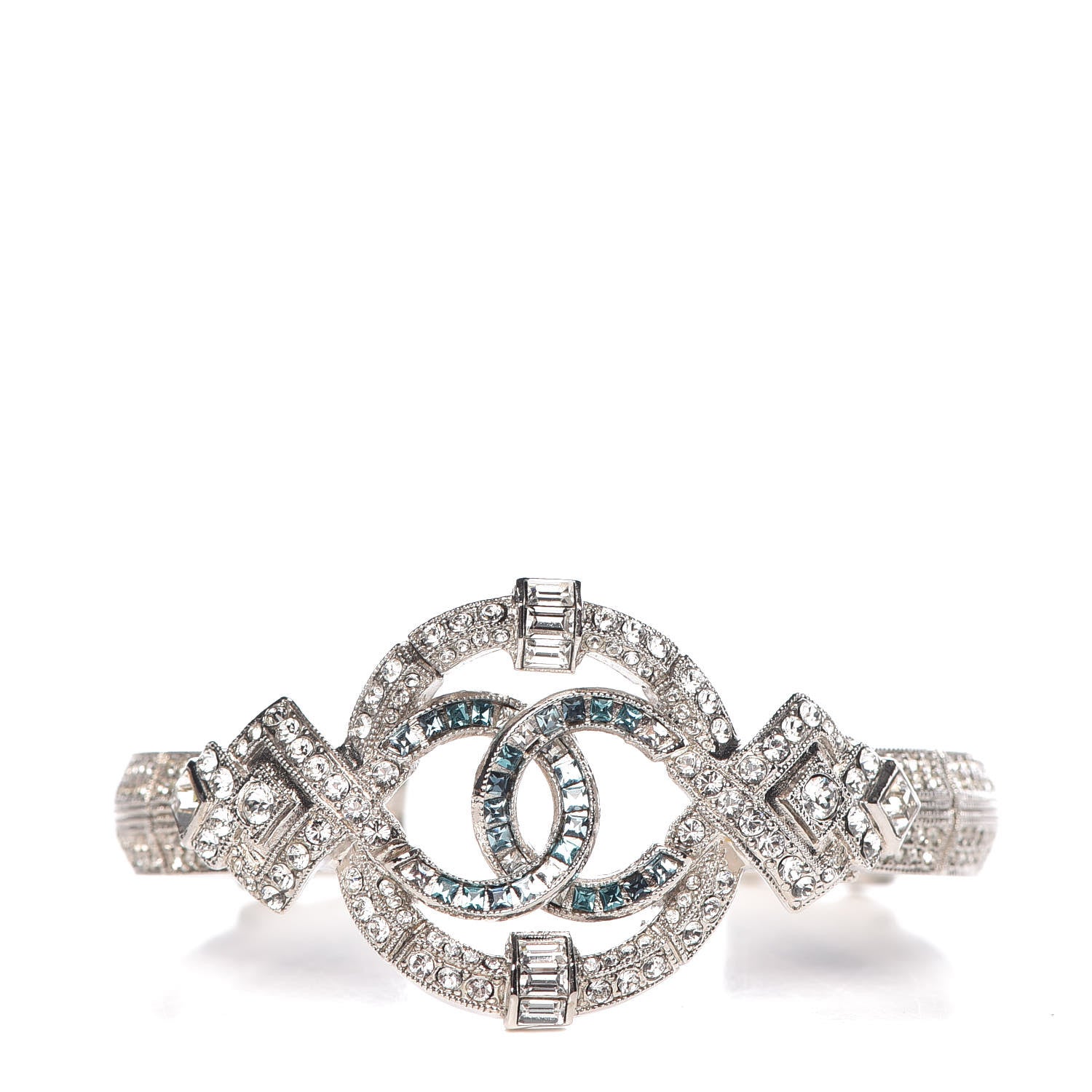 Chanel Baguette Crystal CC Bangle Blue Silver 1 of 5