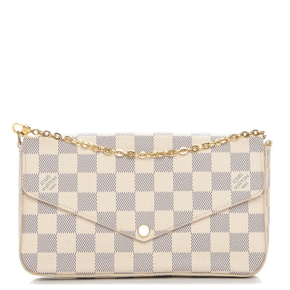 Louis Vuitton Damier Azur Pochette Felicie Chain Wallet Rose Ballerine 1 of 10