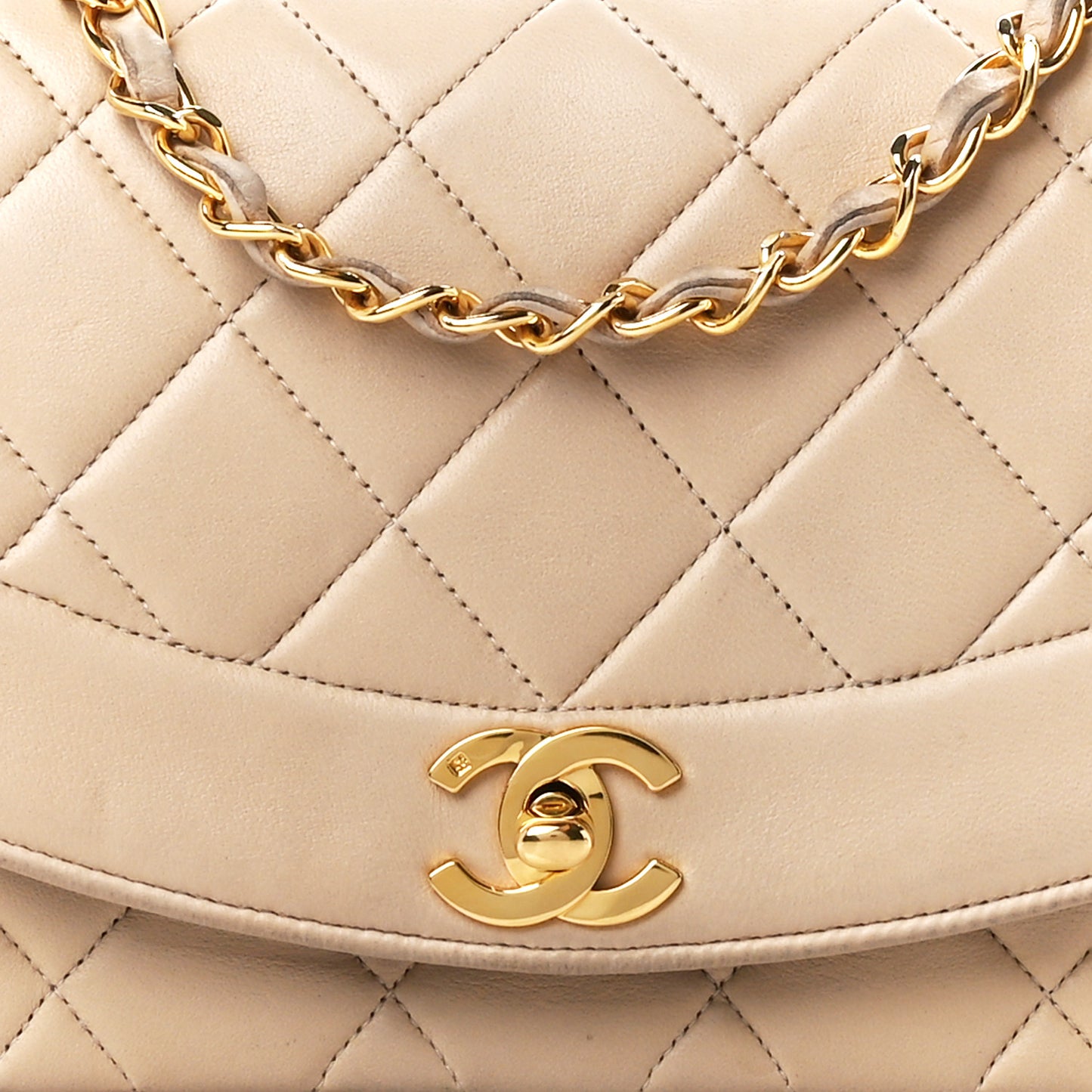 Lambskin Quilted Small Single Flap Beige