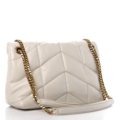 Saint Laurent Lambskin Quilted Small Loulou Puffer Monogram Chain Satchel Blanc Vintage 4 of 12