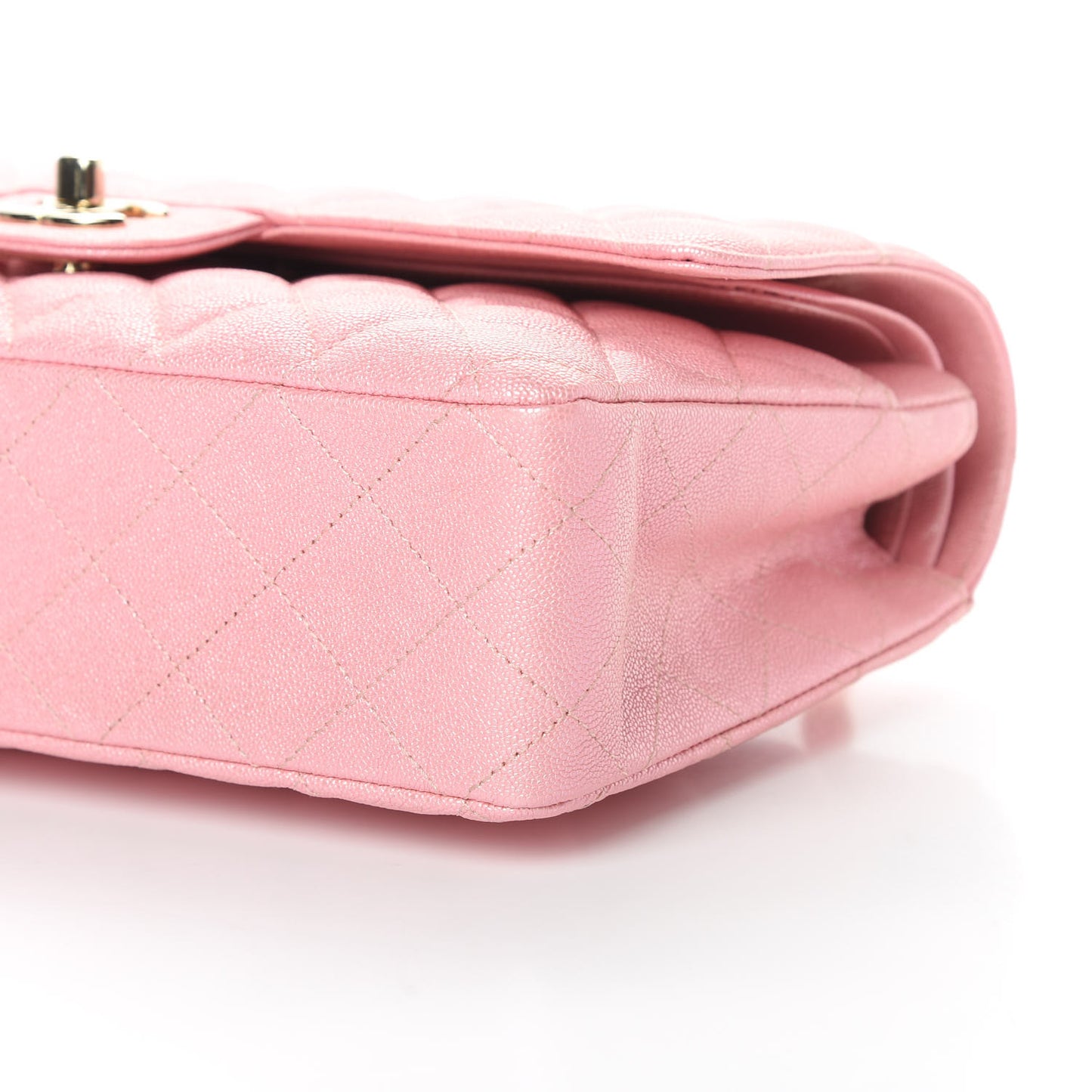 Iridescent Caviar Quilted Medium Double Flap Rose Pink