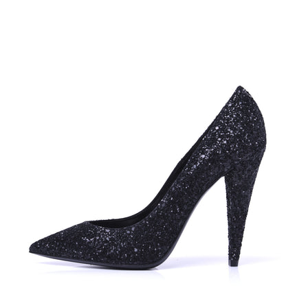 Saint Laurent Glitter Era Pumps 39.5 Black Silver 1 of 17