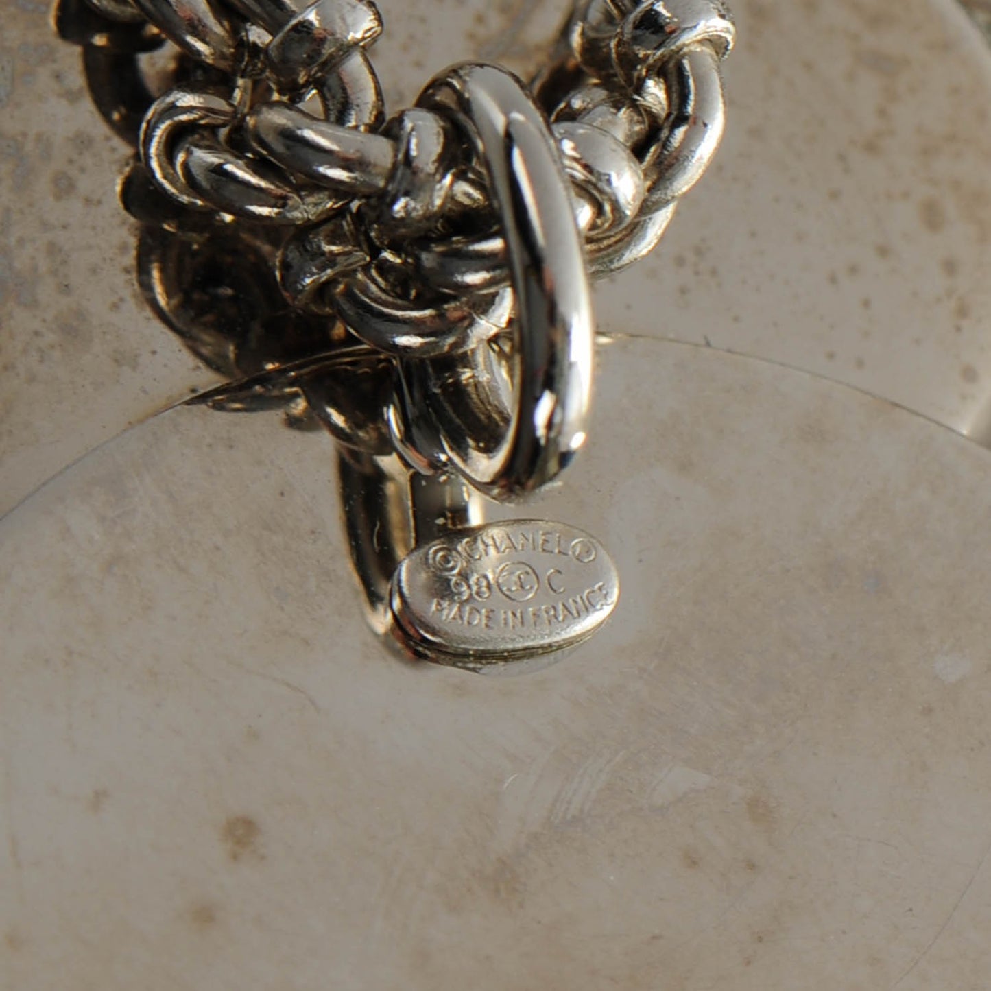Enamel CC Camellia Pendant Necklace Silver White