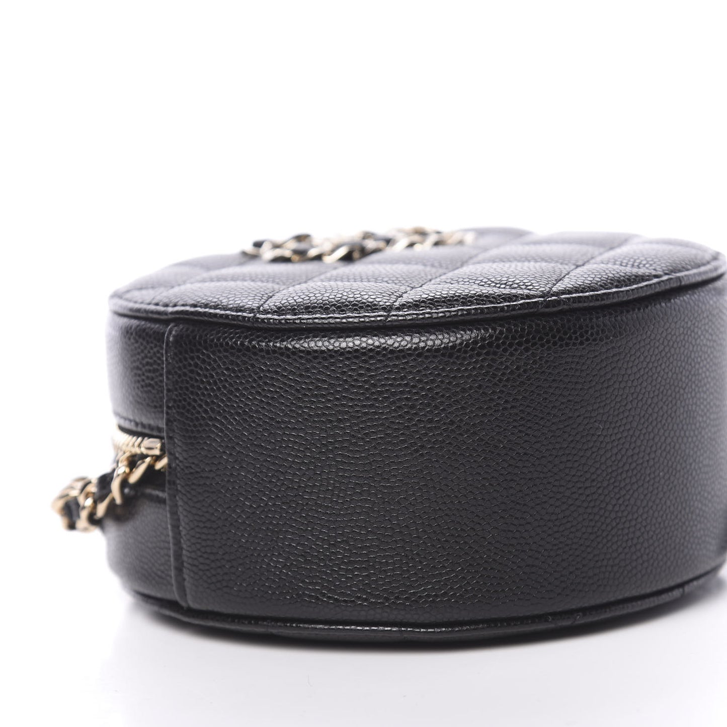 Caviar Quilted French New Wave Round Clutch With Chain Black