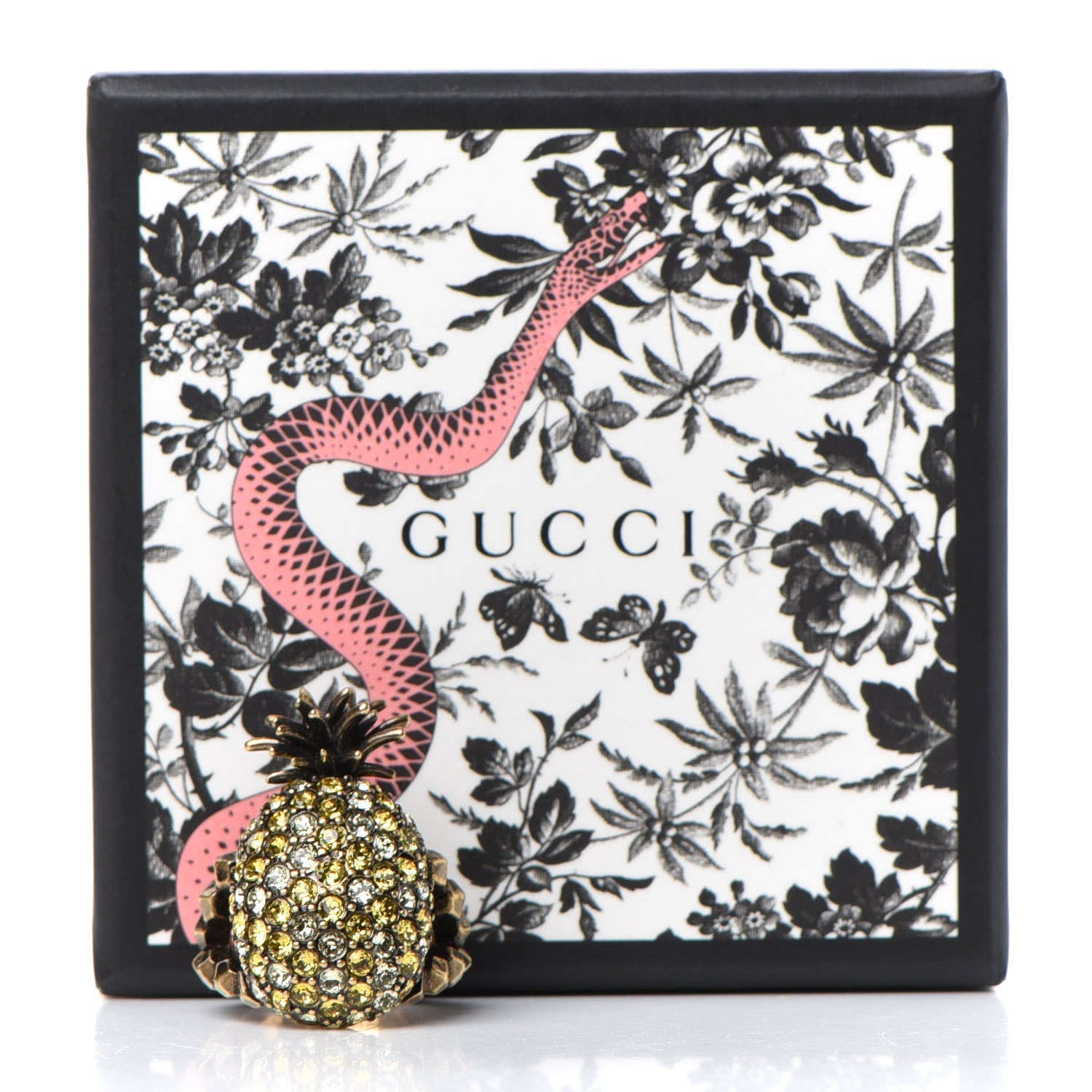 Gucci Metal Crystal Pineapple Motif Ring L Aged Gold 6 of 6