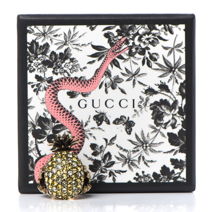Gucci Metal Crystal Pineapple Motif Ring L Aged Gold 6 of 6