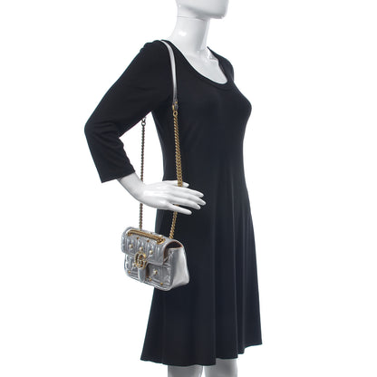 Gucci Metallic Calfskin Matelasse Studded Mini Pearly GG Marmont Shoulder Bag Silver 2 of 8