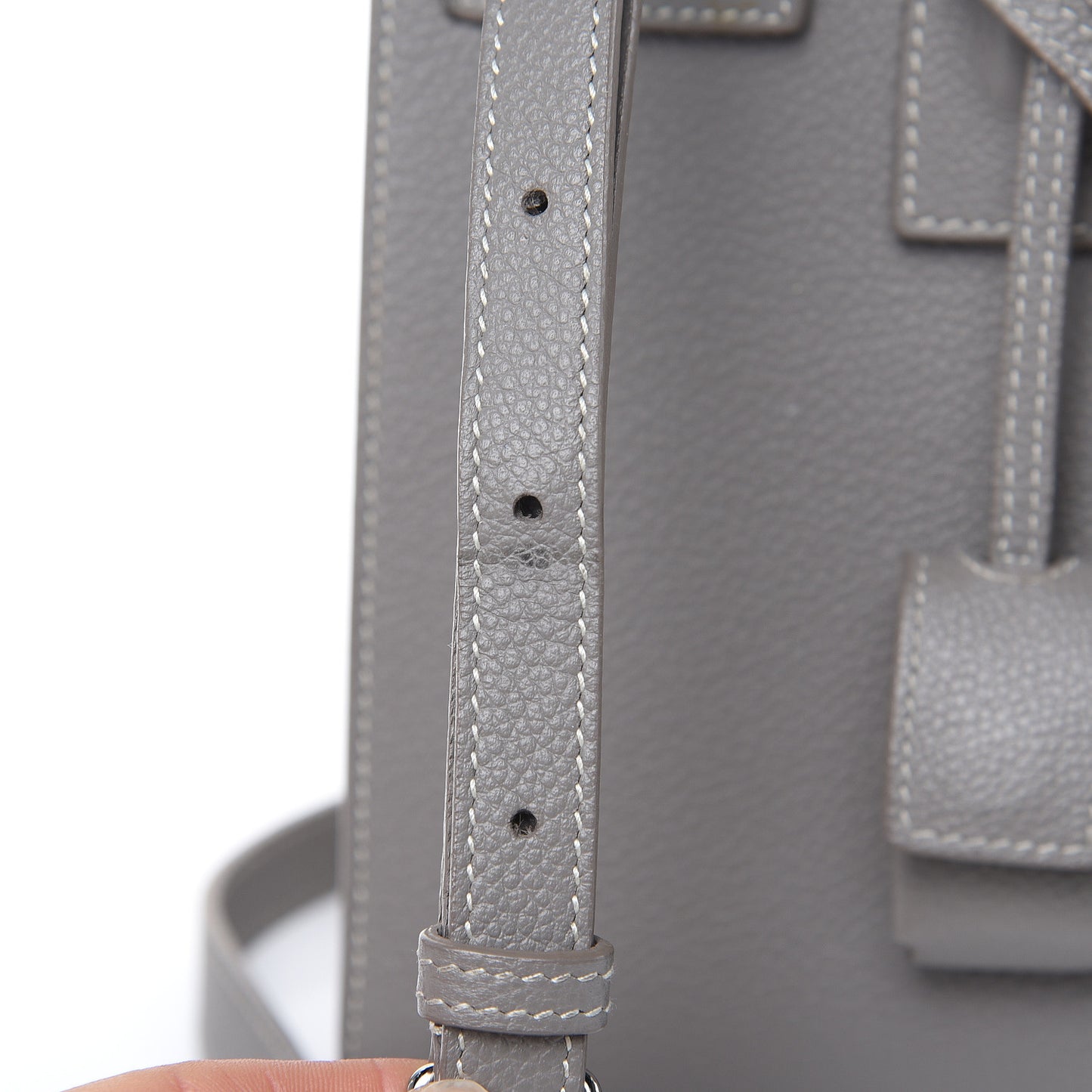 Grained Calfskin Topstich Baby Sac De Jour Fog