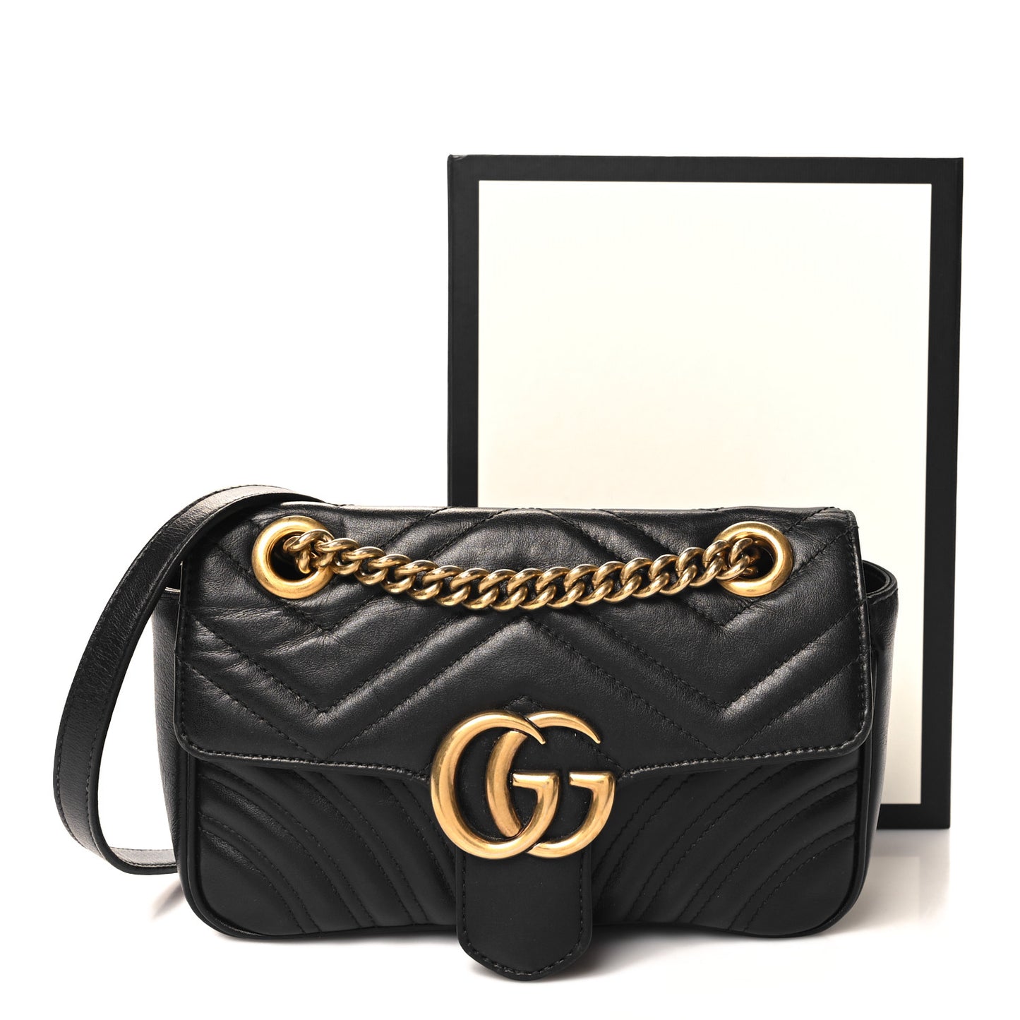 Calfskin Matelasse Mini GG Marmont Shoulder Bag Black