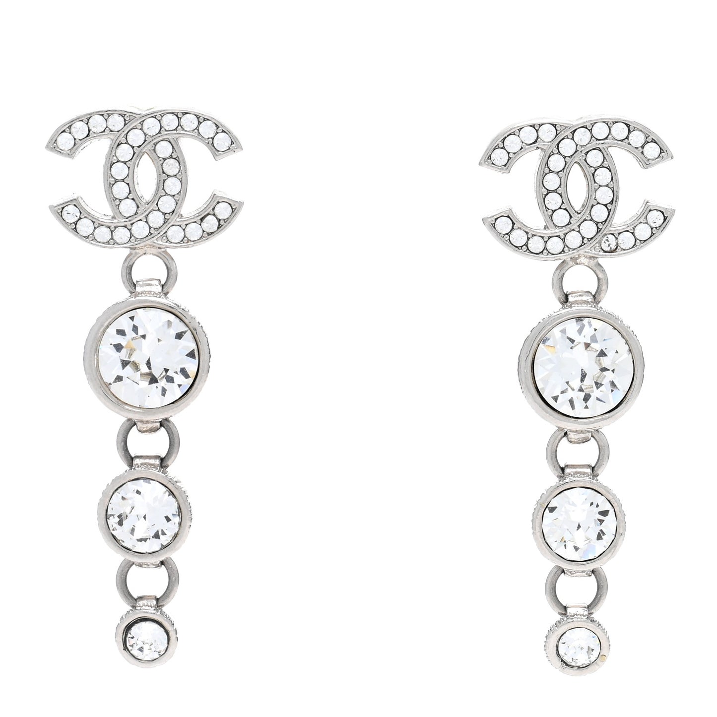 Crystal CC Drop Earrings Silver