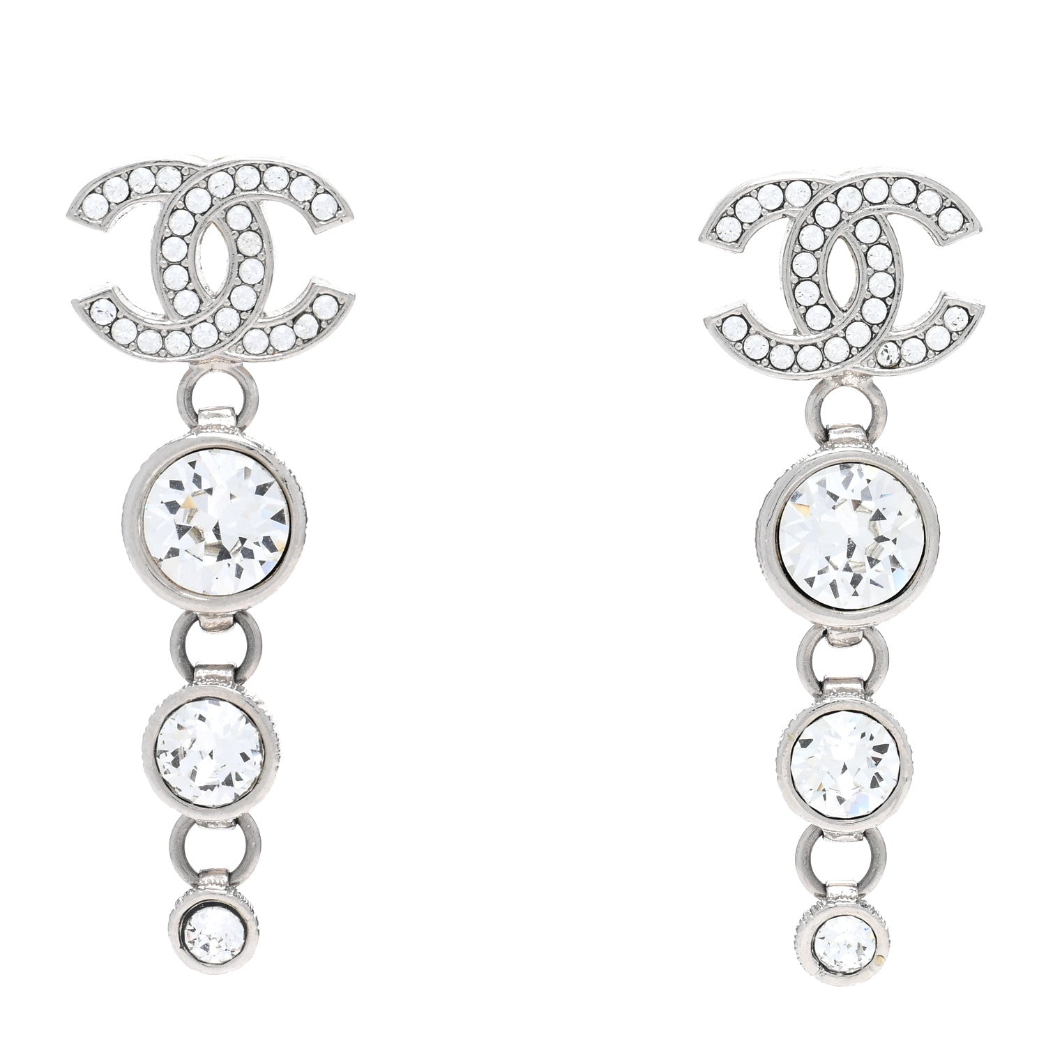 Chanel Crystal CC Drop Earrings Silver 1 of 4