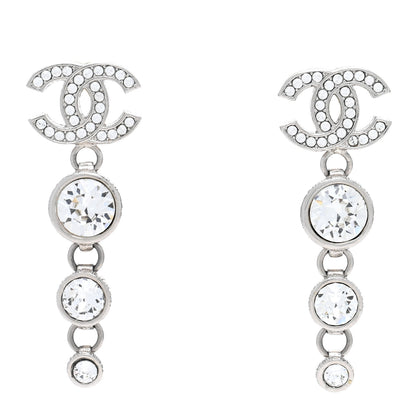 Chanel Crystal CC Drop Earrings Silver 1 of 4
