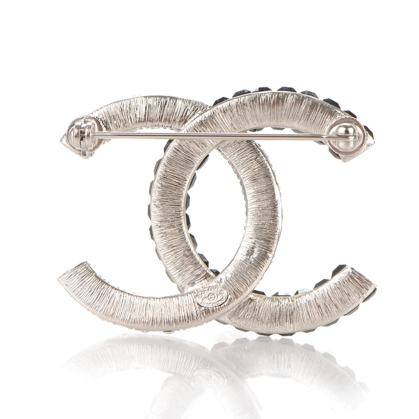 Baguette Crystal CC Brooch Silver Black