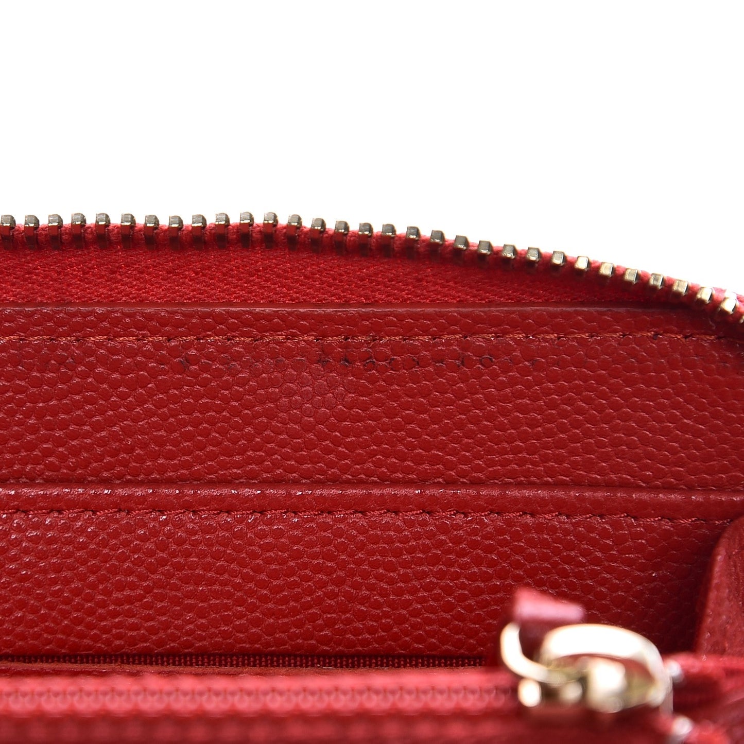 Caviar Camellia Embossed Zip Around Large Gusset Wallet Red