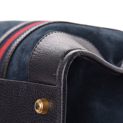 Gucci Suede Daino Textured Dollar Calfskin Web Large Duffle Bag Blue 15 of 19