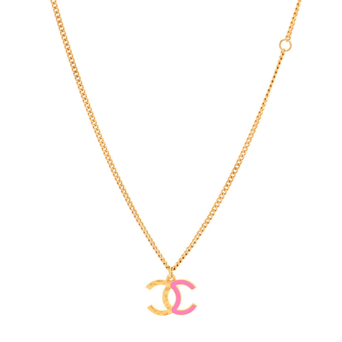 Metal Enamel CC Pendant Necklace Pink Gold