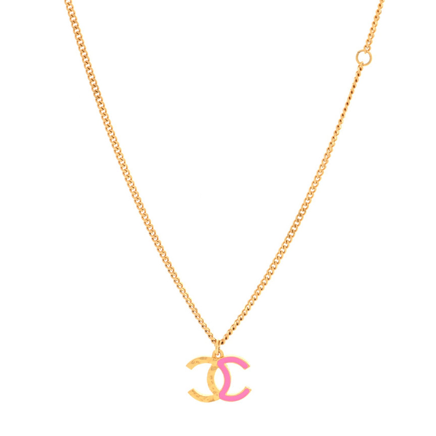 Chanel Metal Enamel CC Pendant Necklace Pink Gold 1 of 5