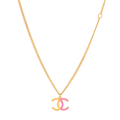 Chanel Metal Enamel CC Pendant Necklace Pink Gold 1 of 5