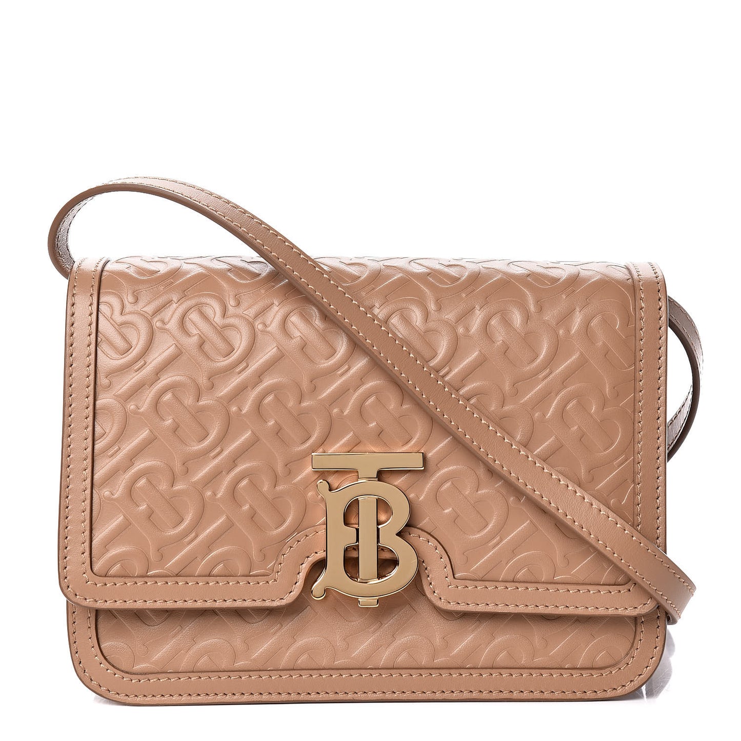 Calfskin Monogram Embossed Small TB Bag Light Camel