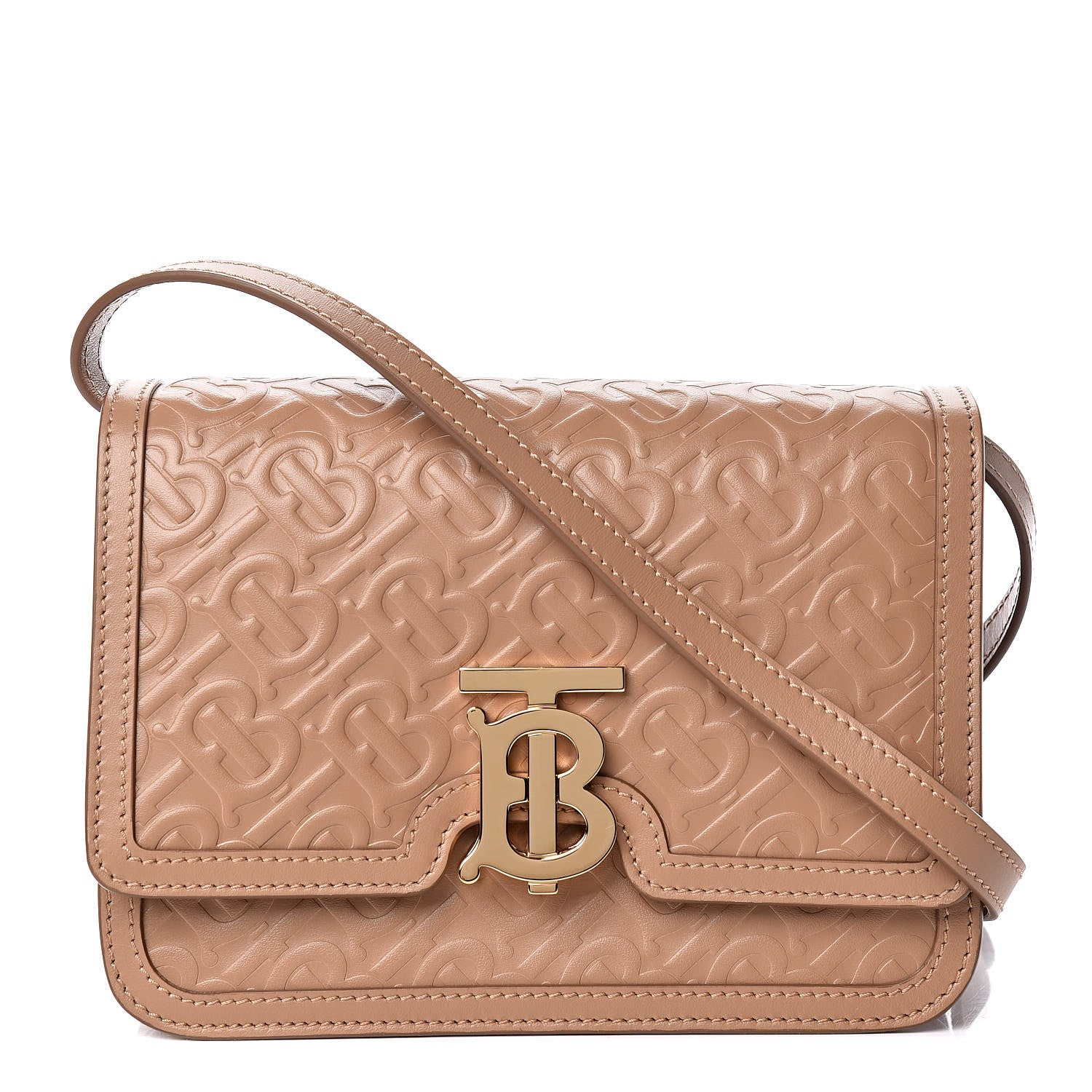 Burberry Calfskin Monogram Embossed Small TB Bag Light Camel 1 of 9