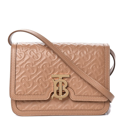 Burberry Calfskin Monogram Embossed Small TB Bag Light Camel 1 of 9
