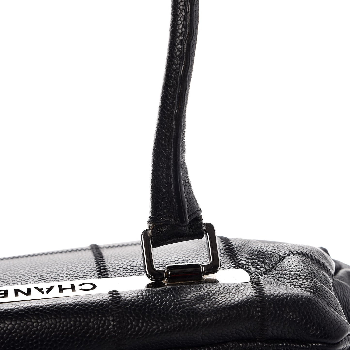 Caviar Square Stitched Medium Tote Black