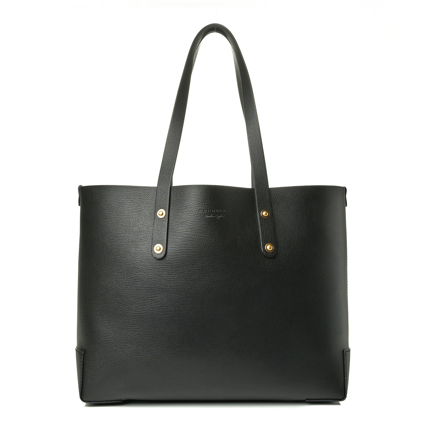 Burberry Grainy Calfskin Haymarket Check Small Reversible Tote Black 1 of 5
