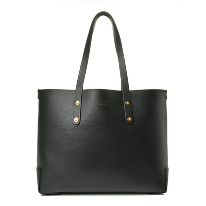 Burberry Grainy Calfskin Haymarket Check Small Reversible Tote Black 1 of 5