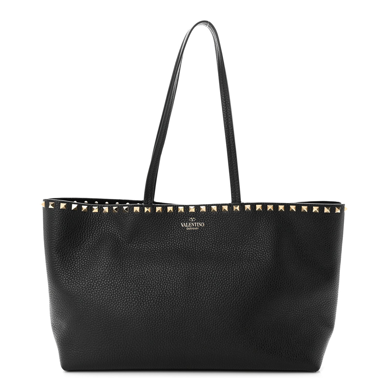 Valentino Garavani Grained Calfskin Small Rockstud Shoulder Tote Black 1 of 12
