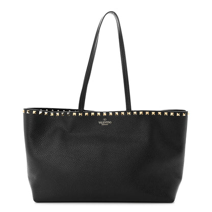Valentino Garavani Grained Calfskin Small Rockstud Shoulder Tote Black 1 of 12