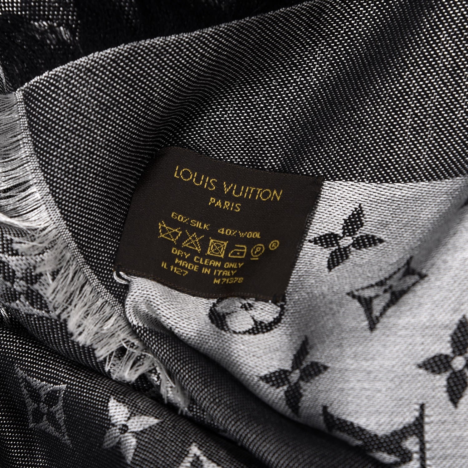 Louis Vuitton Silk Wool Monogram Denim Shawl Black 2 of 4