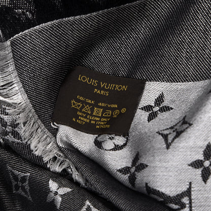 Louis Vuitton Silk Wool Monogram Denim Shawl Black 2 of 4